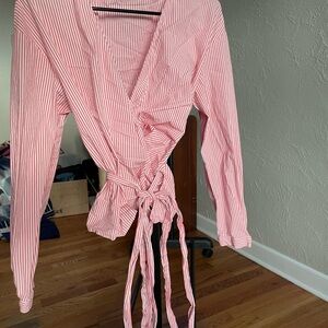 A New Day: Pink Striped Wrap Blouse